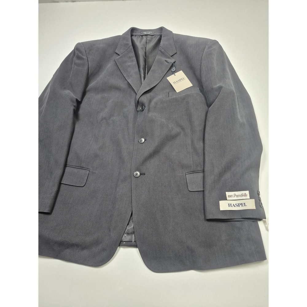 Haspel Blazer Mens 50 Gray 100% Silk Herringbone Manor 3 Button Sport Coat NWT